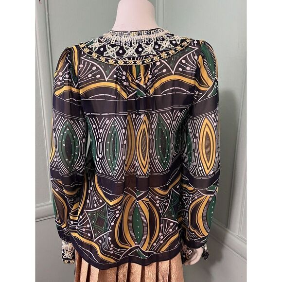 NIeves Lavi Stunning Sheer Silk Tunic W/ Intricate Beading & Original Pattern XS - Picture 4 of 8